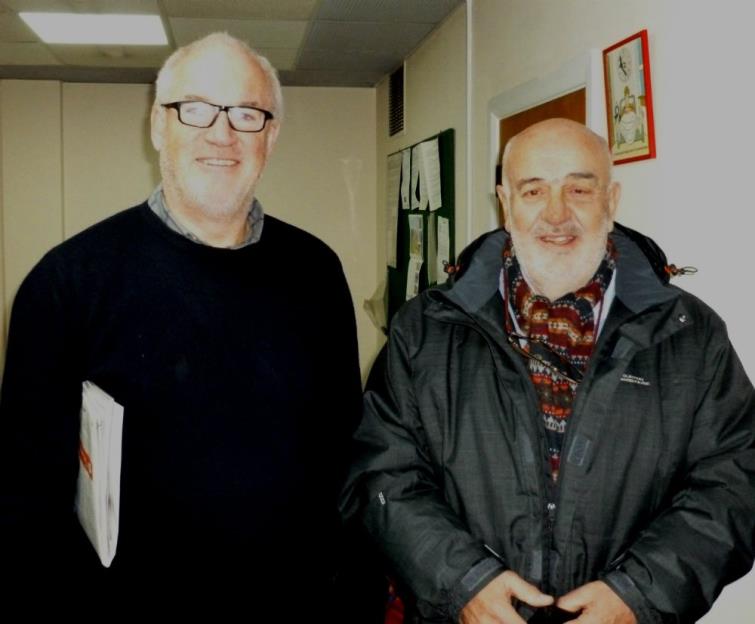 Eddie Butler  and Bill Carne - waiting for a very cold evening to start